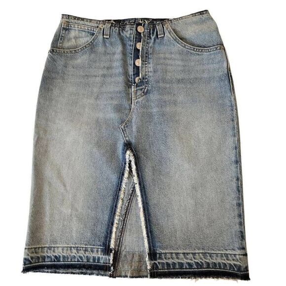 Hudson Womens Button Fly Distressed Raw Hem Sloane Denim Skirt Light Wash Sz 26 - Picture 11 of 11
